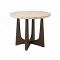 Table basse ronde beige et marron en travertin et MDF plaqué chêne Ø80 x H45 cm
