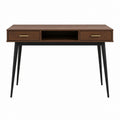 Bureau droit 120 x 60 x 75 cm brun noyer en MDF avec 2 tiroirs et piètement en acier noir