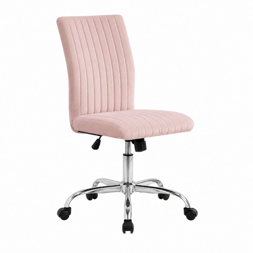 Chaise de bureau pivotante rose en velours de polyester acier chromé 58 x 58 x 83-93 cm