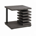 Table basse carrée gris anthracite en MDF mélaminé effet béton avec étagères pivotantes 60 x 60 x 50 cm