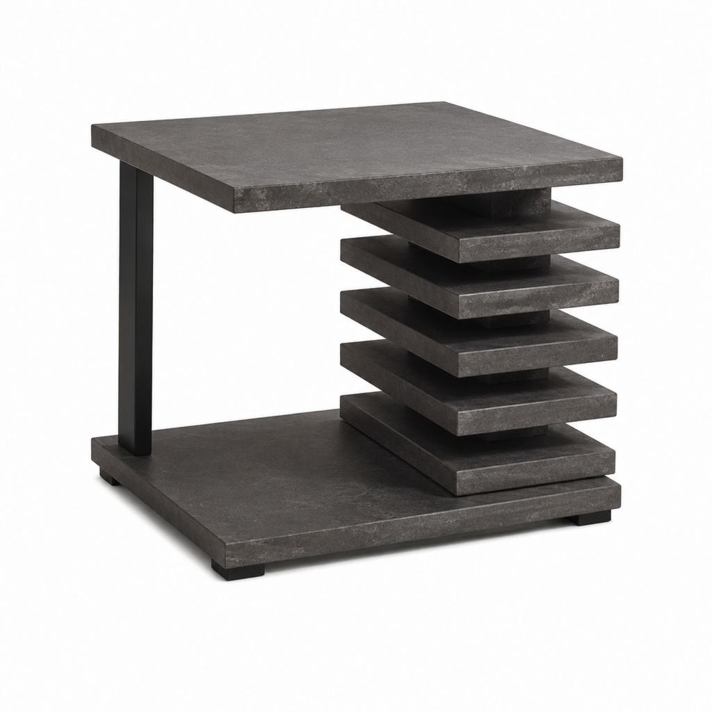 Table basse carrée gris anthracite en MDF mélaminé effet béton avec étagères pivotantes 60 x 60 x 50 cm