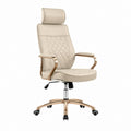 Chaise de bureau ergonomique beige en cuir PU avec appui-tête 65 x 65 x 118-128 cm