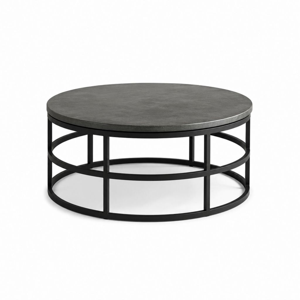 Table basse ronde grise en MDF et acier 80 x 80 x 40 cm