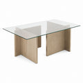 Table basse rectangulaire en verre trempé transparent et MDF décor chêne clair 120 x 60 x 45 cm