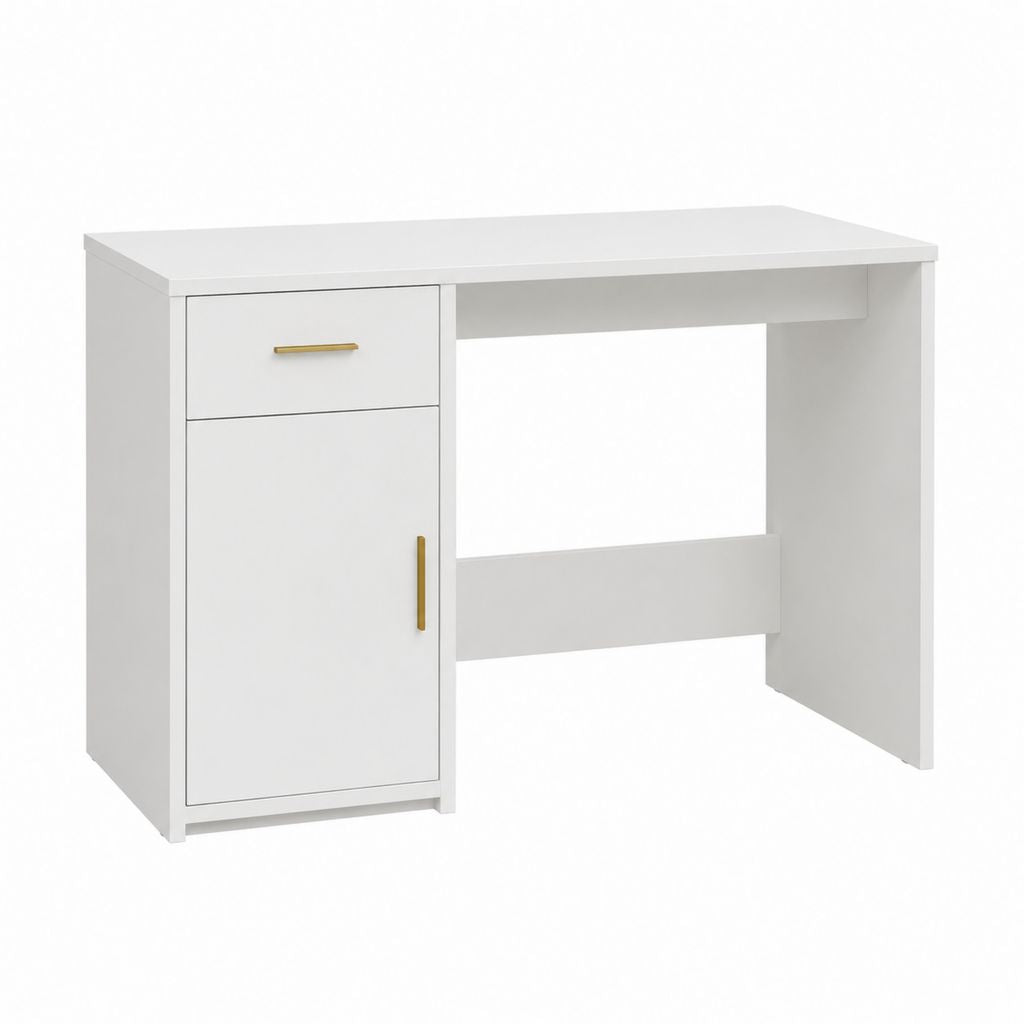 Bureau classique avec rangement blanc en panneaux de particules rectangulaire 100 x 50 x 75 cm