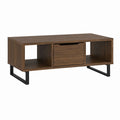 Table basse avec rangement noyer en panneaux MDF et acier rectangulaire 110 x 60 x 45 cm