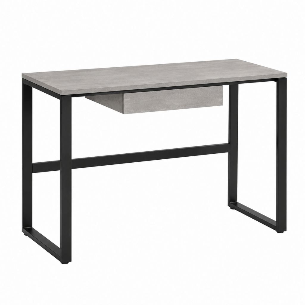 Bureau droit gris béton et noir en panneau de particules et acier 120 x 60 x 75 cm