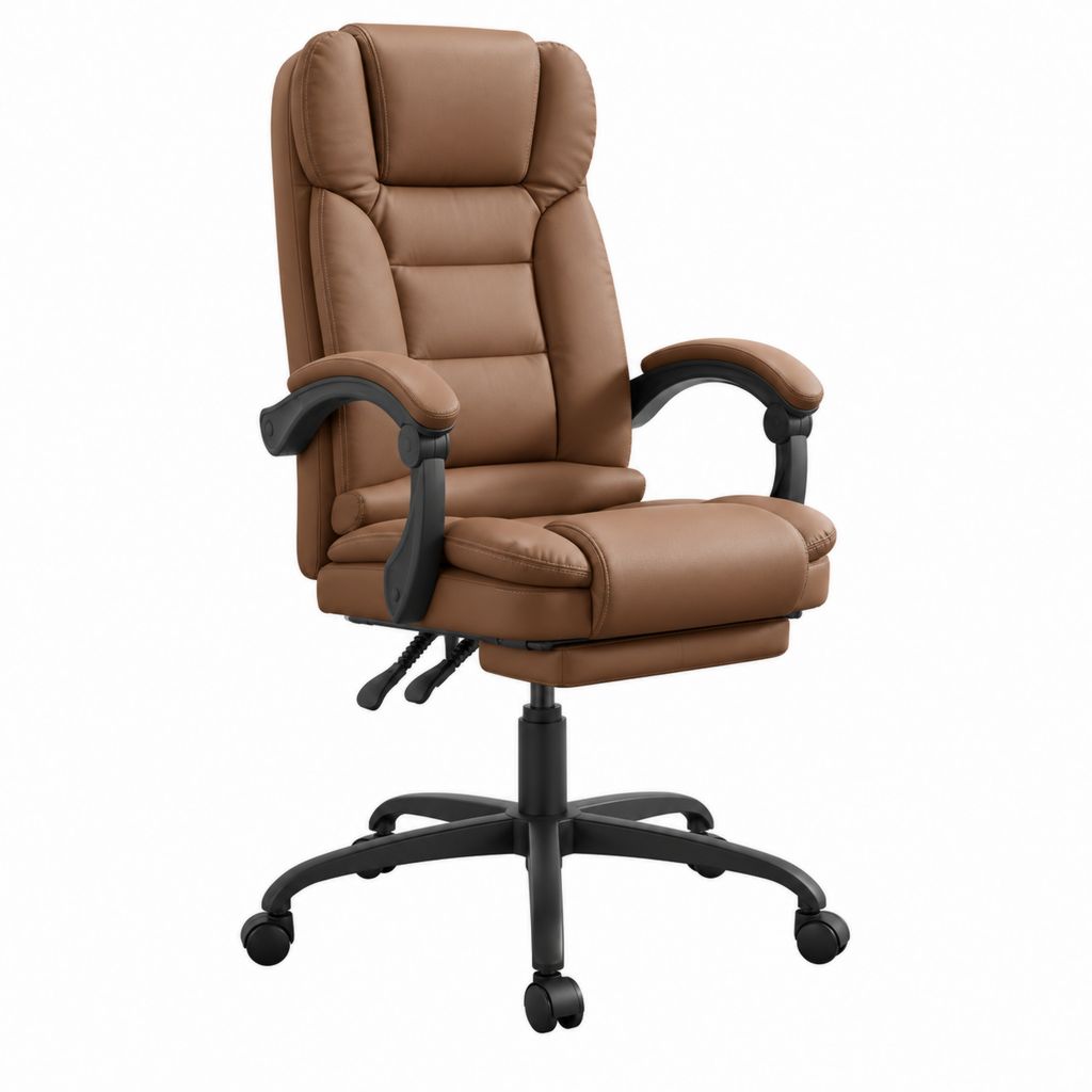 Fauteuil de bureau inclinable marron en similicuir PU avec roulettes 68 x 70 x 116-126 cm
