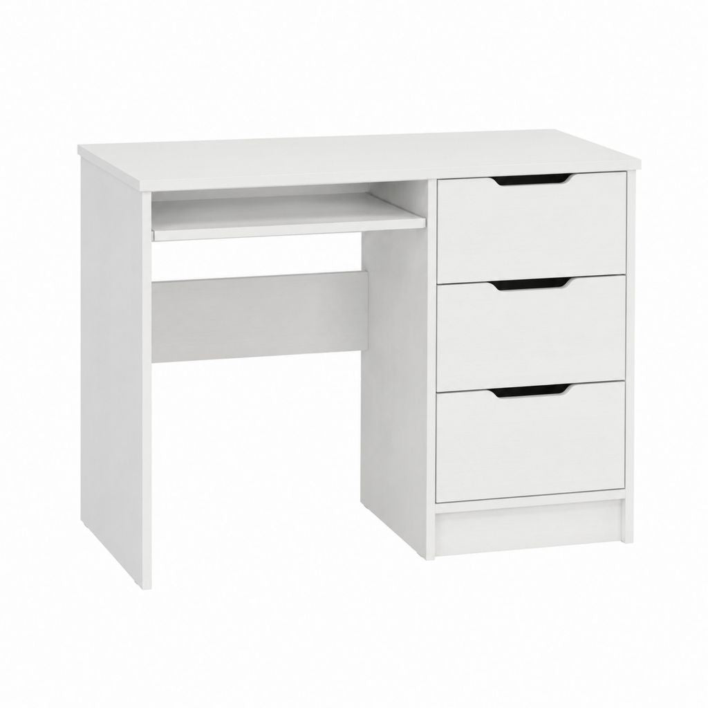 Bureau informatique blanc en panneaux de particules mélaminés rectangulaire avec 3 tiroirs 100 x 50 x 75 cm