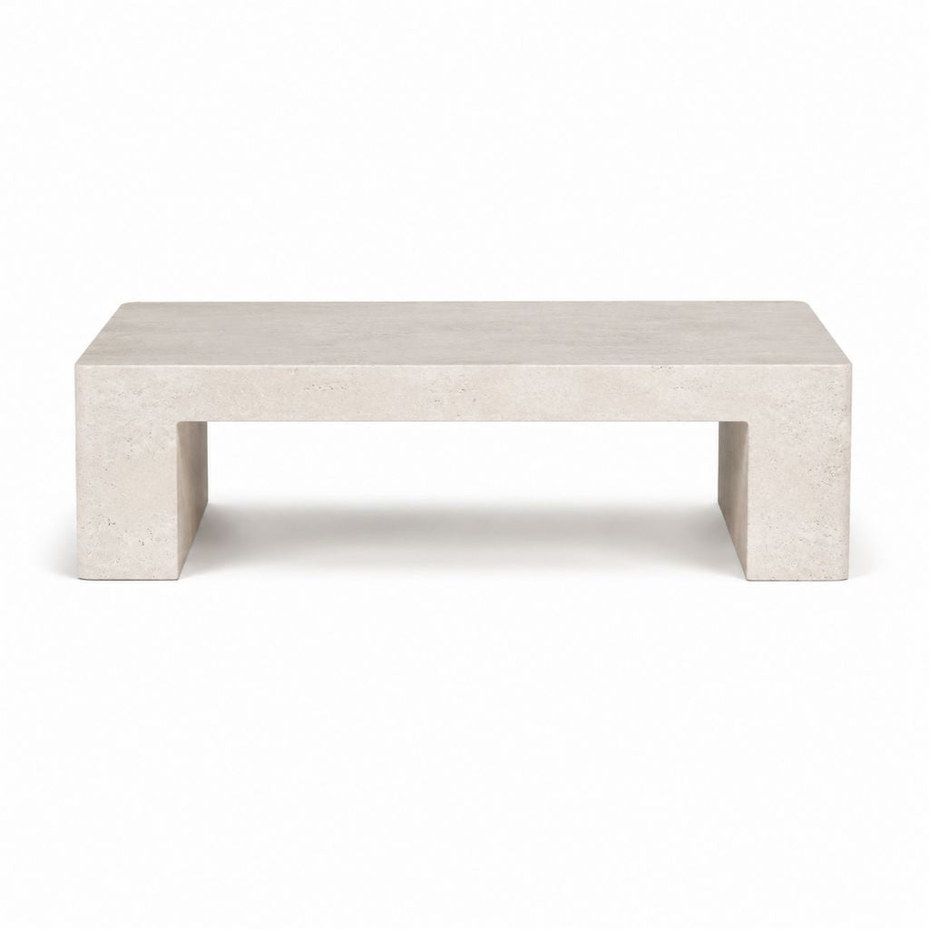 Table basse rectangulaire beige en travertin 120 x 60 x 35 cm