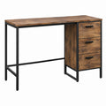 Bureau droit avec 3 tiroirs marron rustique et noir en panneaux de particules et acier 120 x 60 x 75 cm