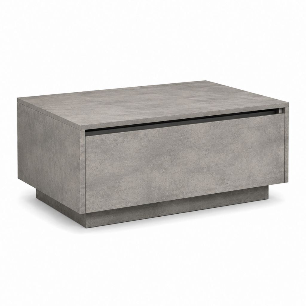 Table basse avec tiroir gris béton en panneaux de particules mélaminés rectangulaire 100 x 60 x 40 cm