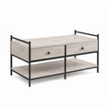 Table basse rectangulaire gris béton en panneaux de particules et acier avec 2 tiroirs 100 x 50 x 45 cm