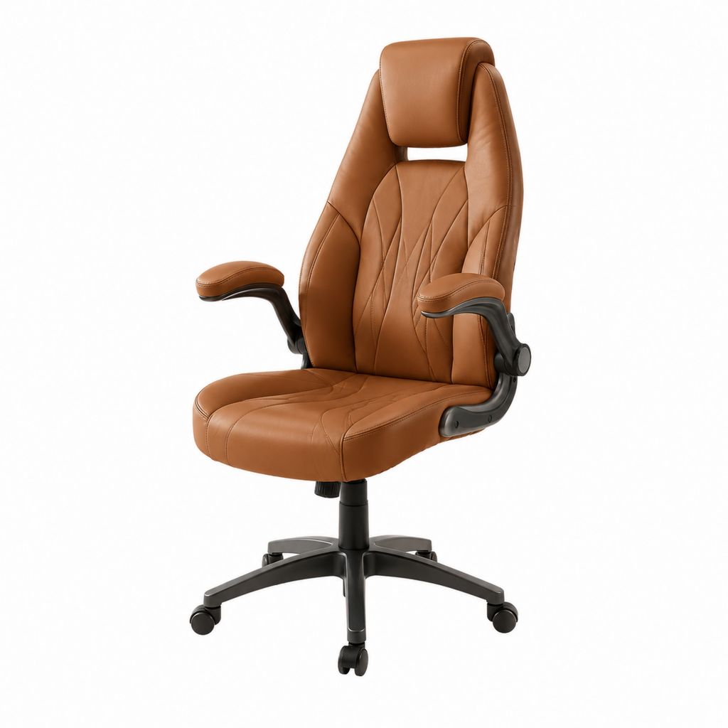 Chaise de bureau ergonomique marron en cuir PU avec appui-tête réglable 68 x 68 x 118-128 cm