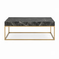 Table basse rectangulaire noire et dorée plateau MDF aspect marbre cadre acier 120 x 60 x 45 cm
