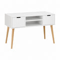 Bureau classique rectangulaire blanc en MDF mélaminé avec pieds en pin massif 120 x 60 x 75 cm