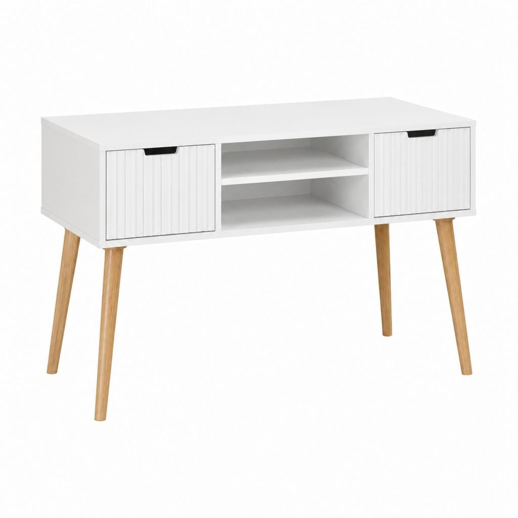 Bureau classique rectangulaire blanc en MDF mélaminé avec pieds en pin massif 120 x 60 x 75 cm