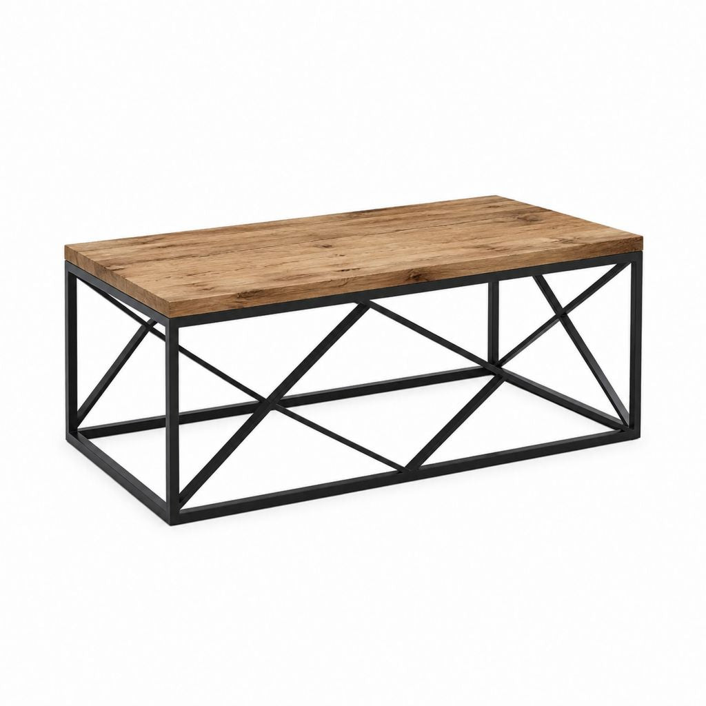 Table basse rectangulaire marron et noire en panneau MDF et acier 110 x 60 x 45 cm